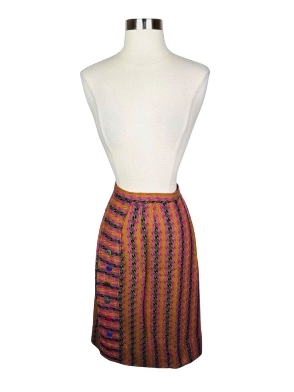 Vintage Tweed Wool Multicolored Midi Skirt